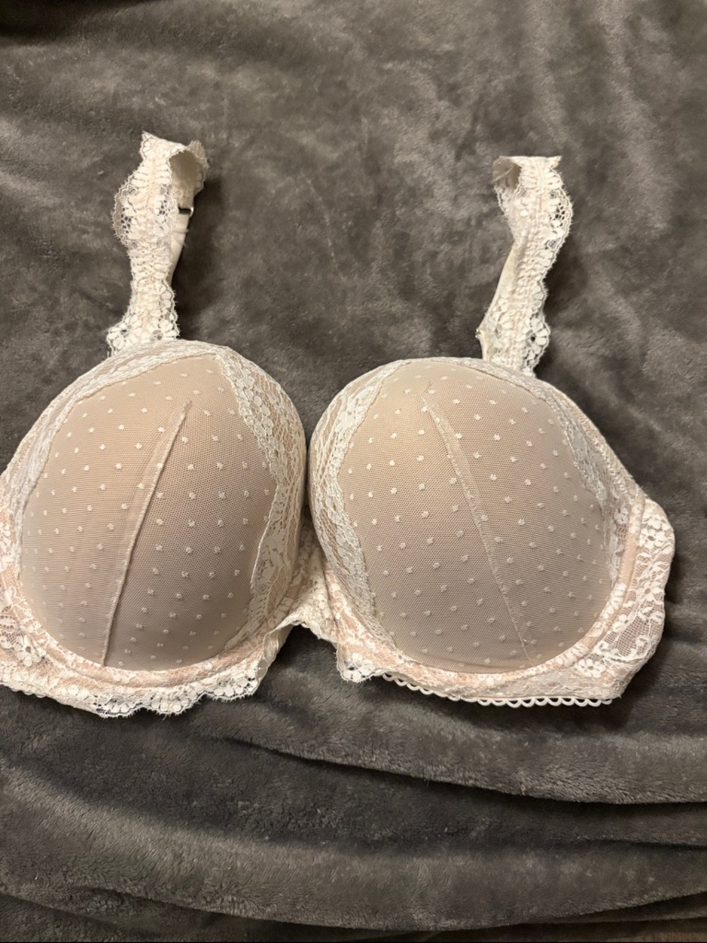 Victoria's Secret Angels Lace Demi Bra in Nude with White Lace Trim